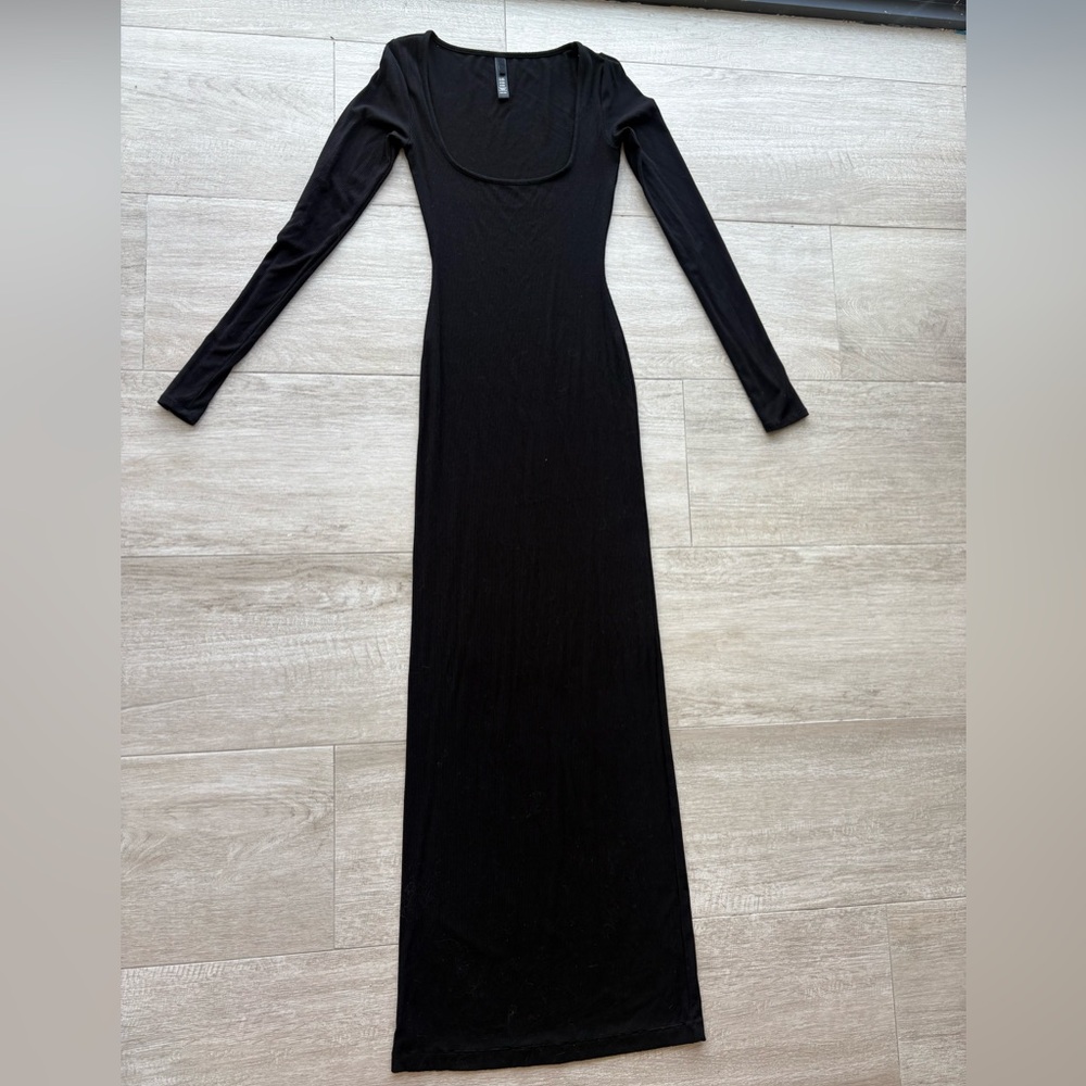 Skims Soft Lounge Onyx Black Long Sleeve Dress